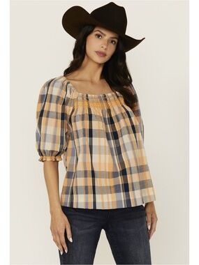 CLEO + WOLF BOWIE PLAID PRINT BLOUSE